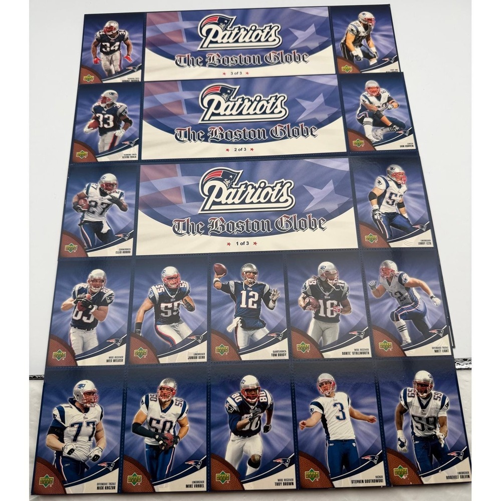 2007 Upper Deck New England Patriots Boston Globe Complete 3 Sheet Set Tom Brady - Picture 2 of 10